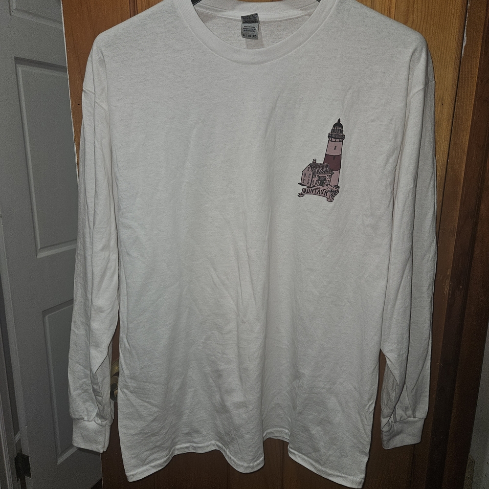 GILDAN White Long Sleeve Shirt with Lighthouse Design NWOT